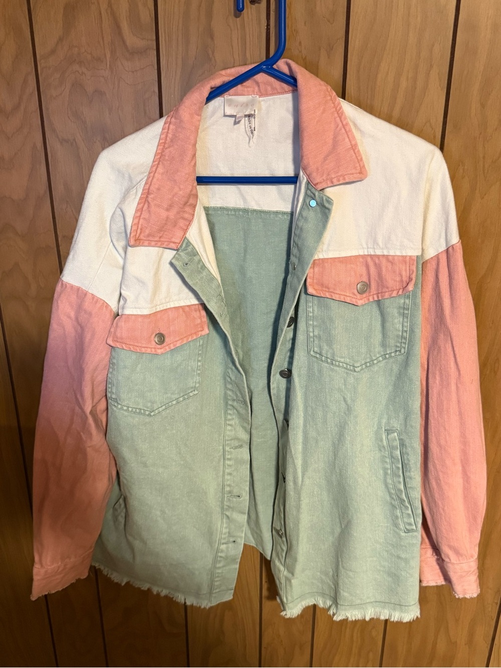 entro Pastel Peach & White Colorblock Top